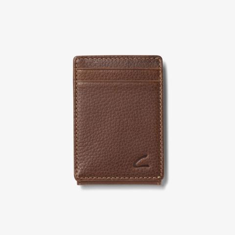 Premium Leather Wide Money Clip Wallet — Brown