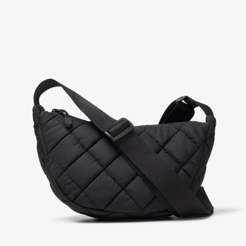 Quilted Trail Strap Crossbody Bag — Black