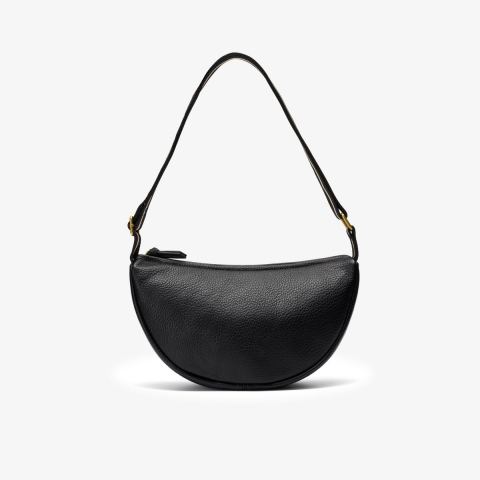 Leather Crescent Crossbody Bag  — Black