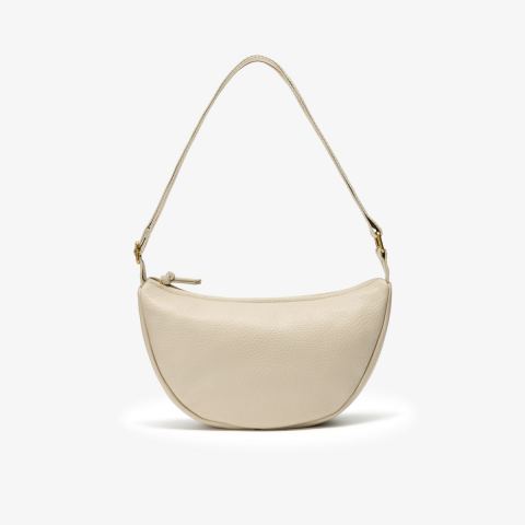 Leather Crescent Crossbody Bag — Cream
