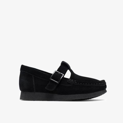 Wallabee T-Bar Kids — Black Suede