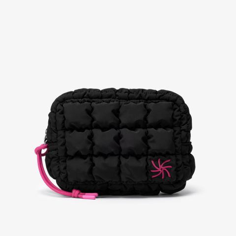 Quilted Toiletry Bag — Black/Pink