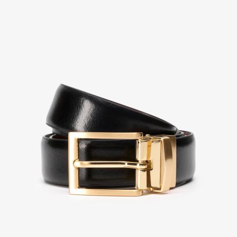 Reversible Leather Buckle Belt — Black/Tan